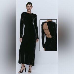 Massimo Dutti Long Velvet Dress with Open Back